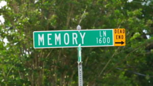 A street sign titled Memory Lane with an arrow pointing to Dead End