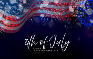 4th of July with fireworks and flag background